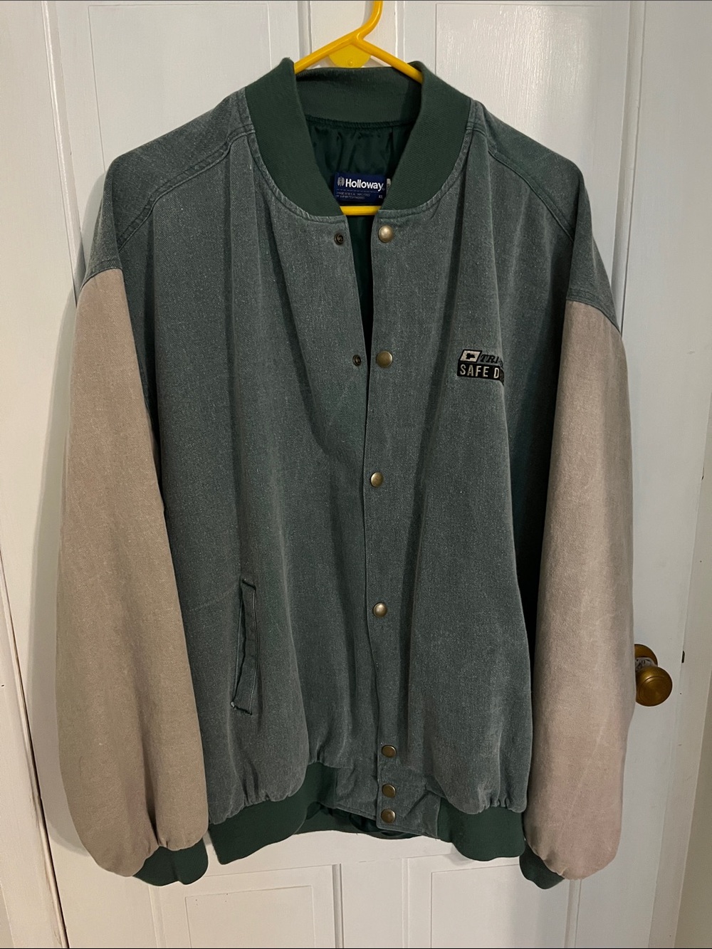 Holloway Two-Tone Sage Green and Taupe Bomber Jacket